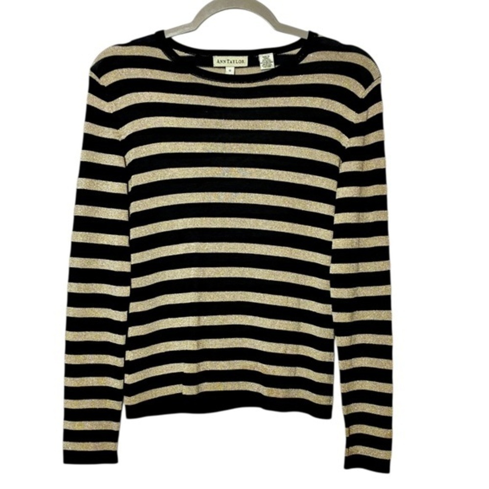Ann Taylor Black & Gold Sparkle Stripe Sweater Cotton blend